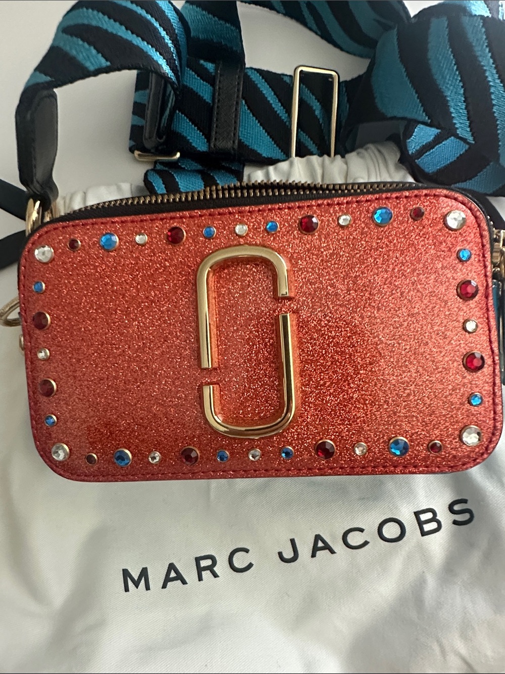 Marc Jacobs Orange Glitter Snapshot Crossbody with Multicolor Gem Accents - Picture 2 of 5